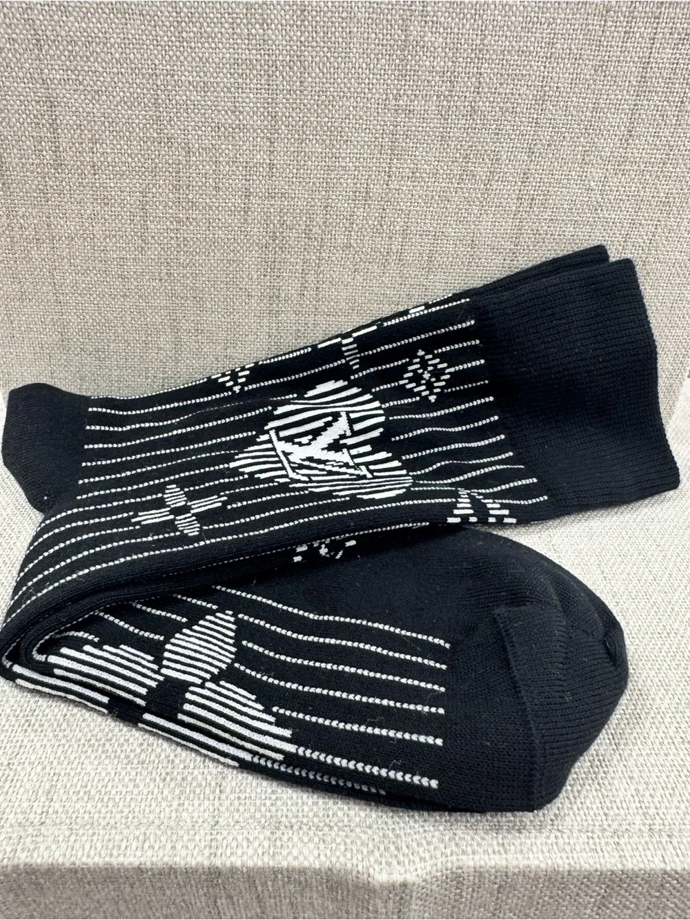 Louis Vuitton Black Crew Socks with White Monogram Stripe